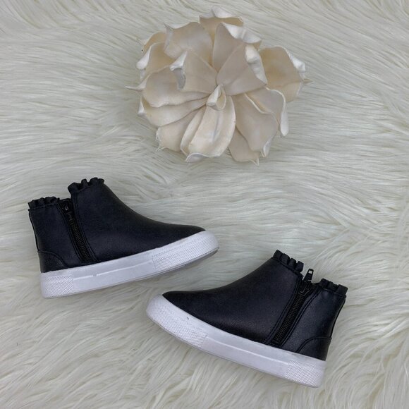 Black Sneaker Booties With Adorable Ruffle and Shimmery Elastic Detail NWT - Picture 3 of 8